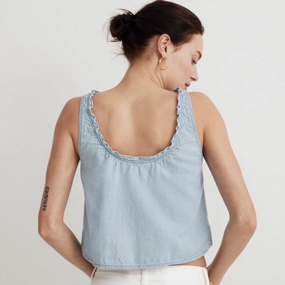 Madewell Denim Ruffled U-Neck Crop Top - Picture 4 of 8